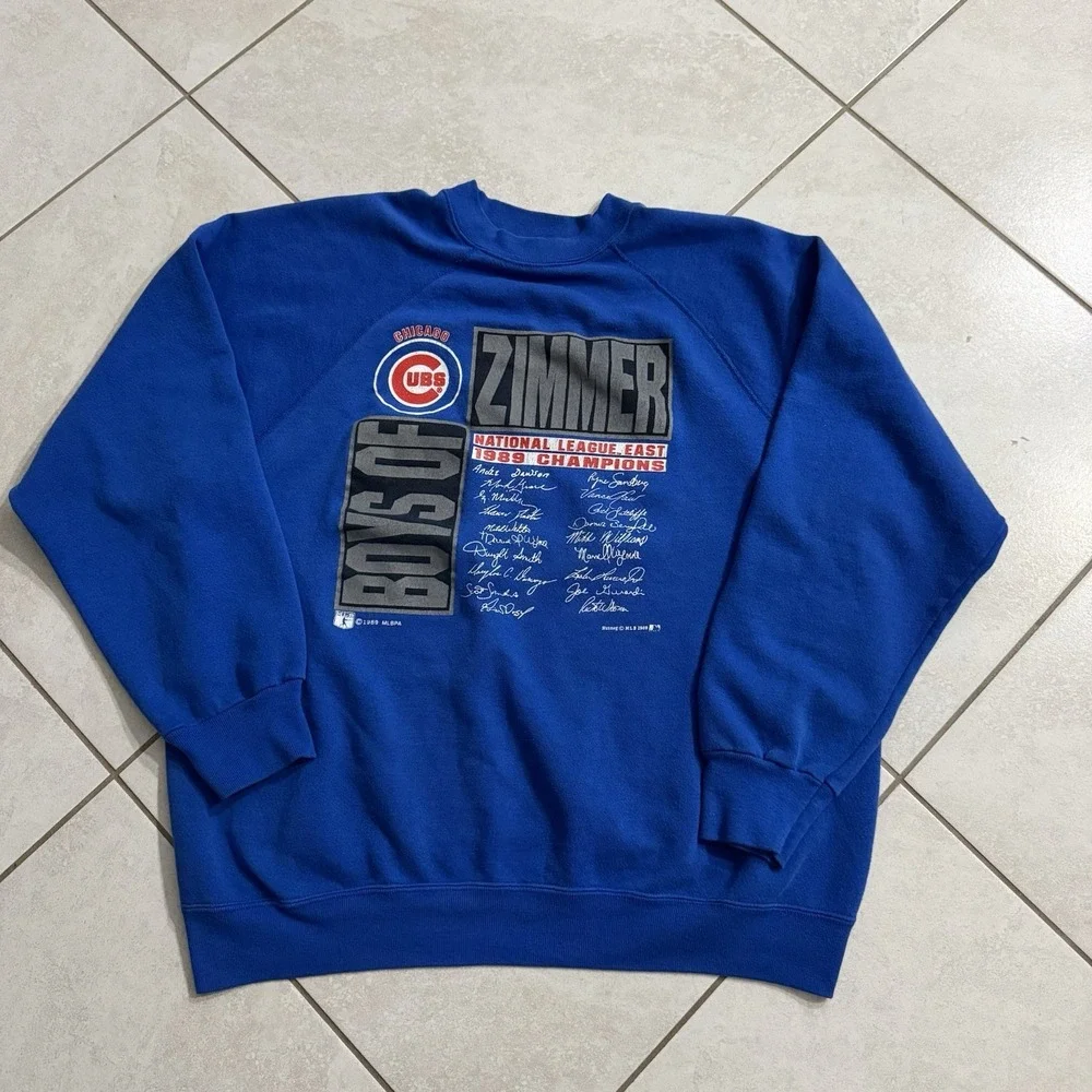 Vintage Chicago‎ Cubs Sweatshirt Mens XL Blue Nutmeg Don Zimmer Crewneck 1989